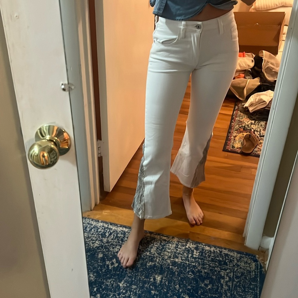 White jeans with silver sequins